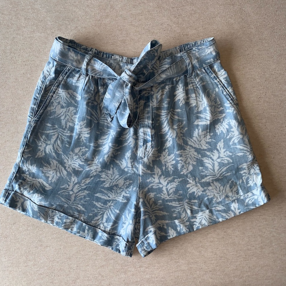 Blue Shorts with White Leaf Print
